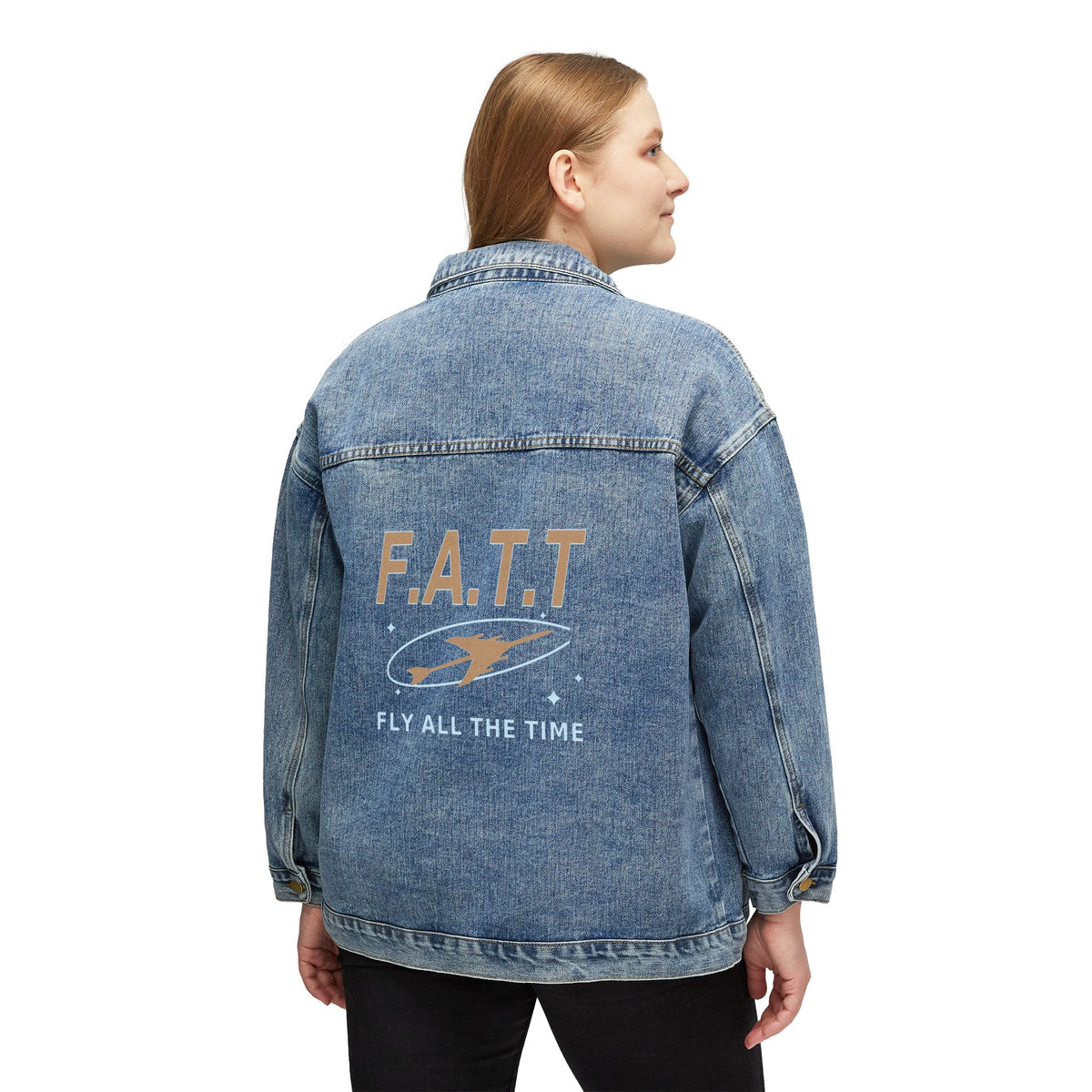 F.A.T.T Women's Flight Denim Jacket — Mocha / Sky Blue