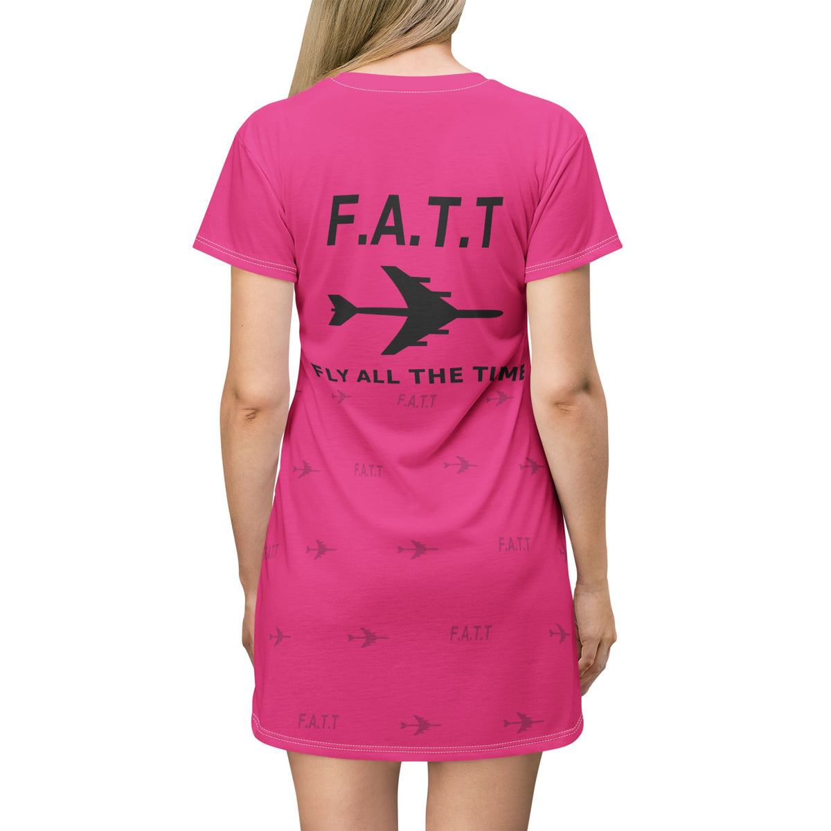 F.A.T.T Women's Flight T-Shirt Dress — Hot Pink / Black