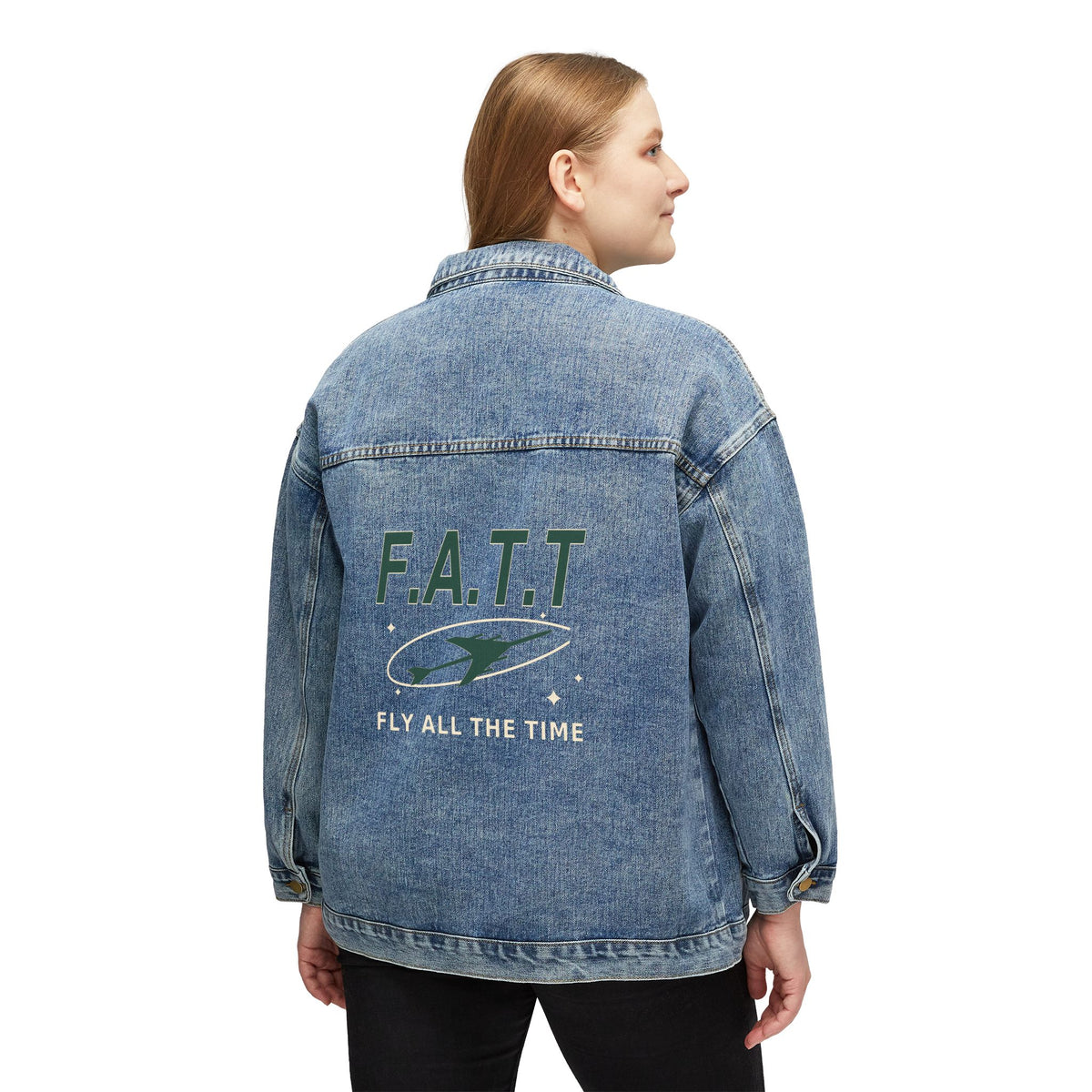 F.A.T.T Women's Flight Denim Jacket — Forest Green / Cream