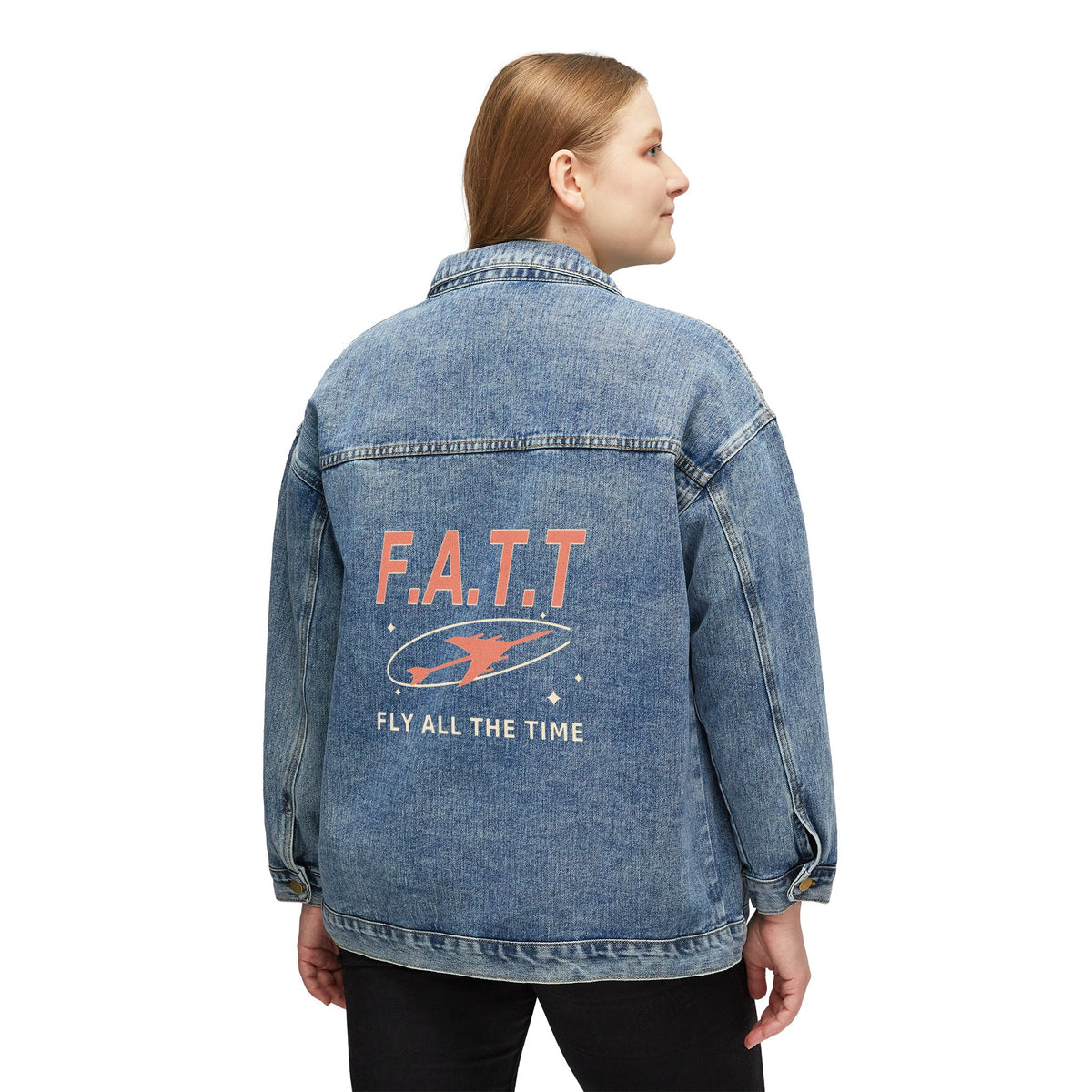 F.A.T.T Women's Flight Denim Jacket — Coral / Cream