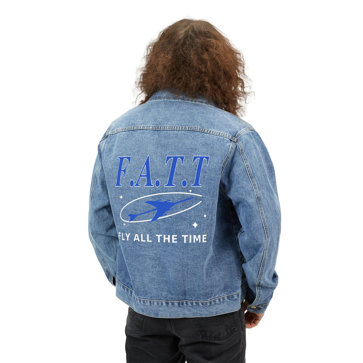 F.A.T.T Men's Flight Denim Jacket — Cobalt / White