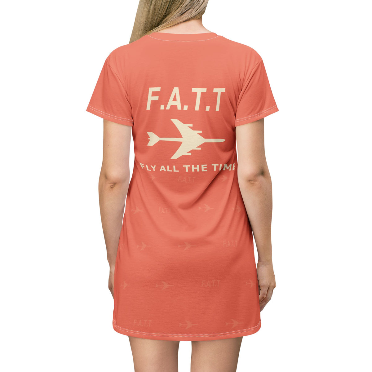 F.A.T.T Women's Flight T-Shirt Dress — Coral / Cream