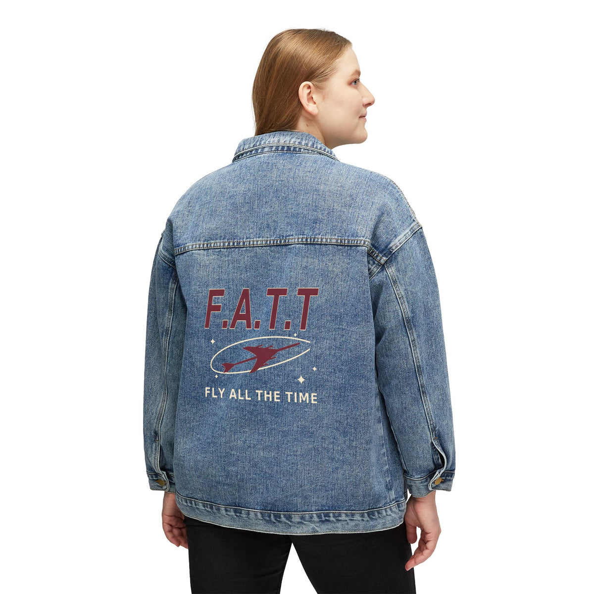 F.A.T.T Women's Flight Denim Jacket — Burgundy / Cream