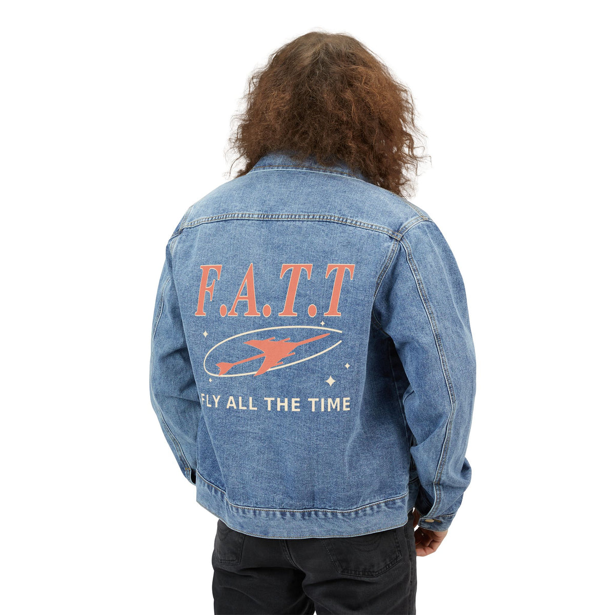 F.A.T.T Men's Flight Denim Jacket — Coral / Cream