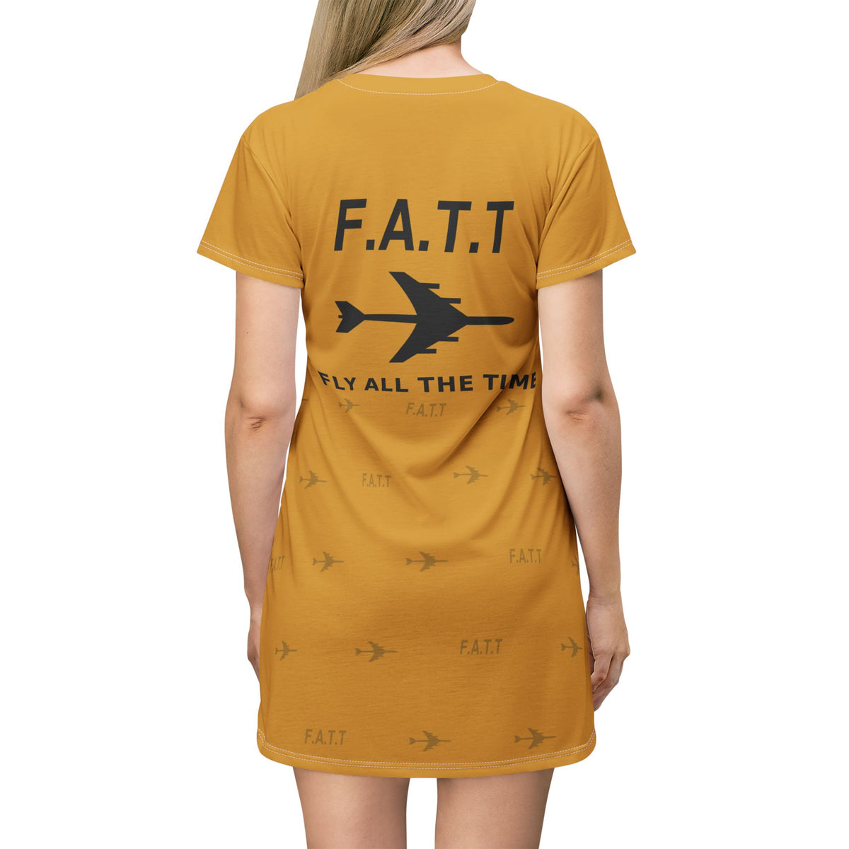 F.A.T.T Women's Flight T-Shirt Dress — Mustard / Black