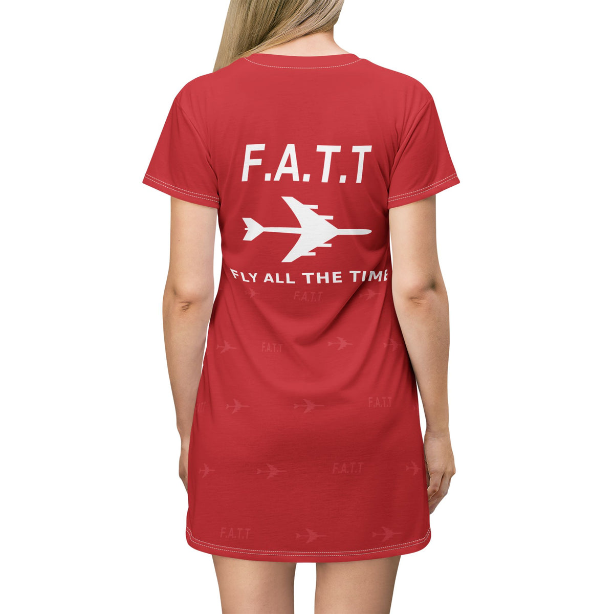 F.A.T.T Women's Flight T-Shirt Dress — Cherry Red / White