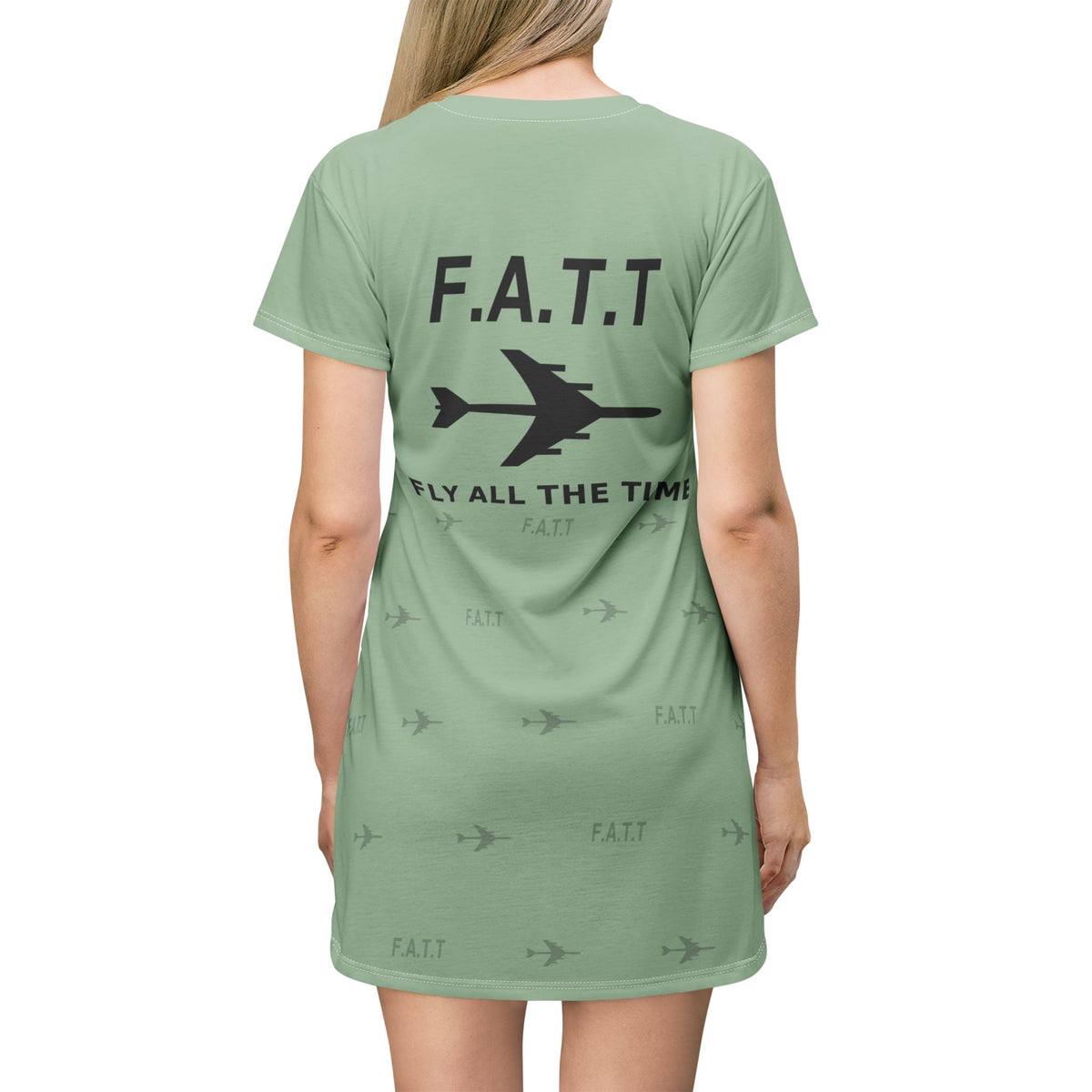 F.A.T.T Women's Flight T-Shirt Dress — Sage / Black