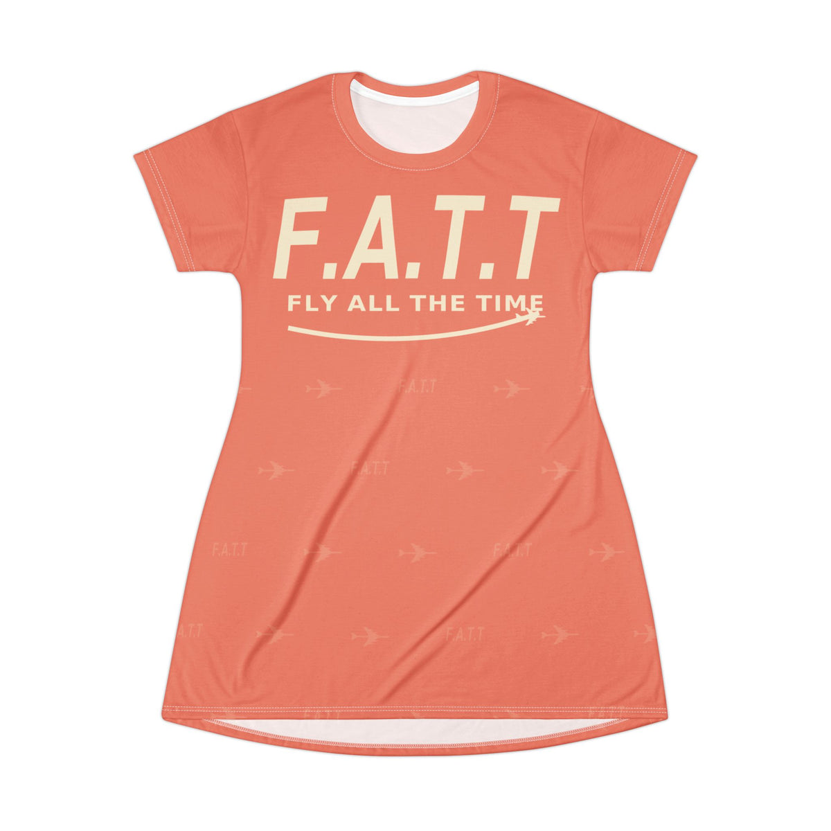F.A.T.T Women's Flight T-Shirt Dress — Coral / Cream