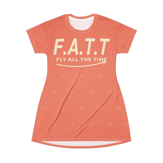 F.A.T.T Women's Flight T-Shirt Dress — Coral / Cream