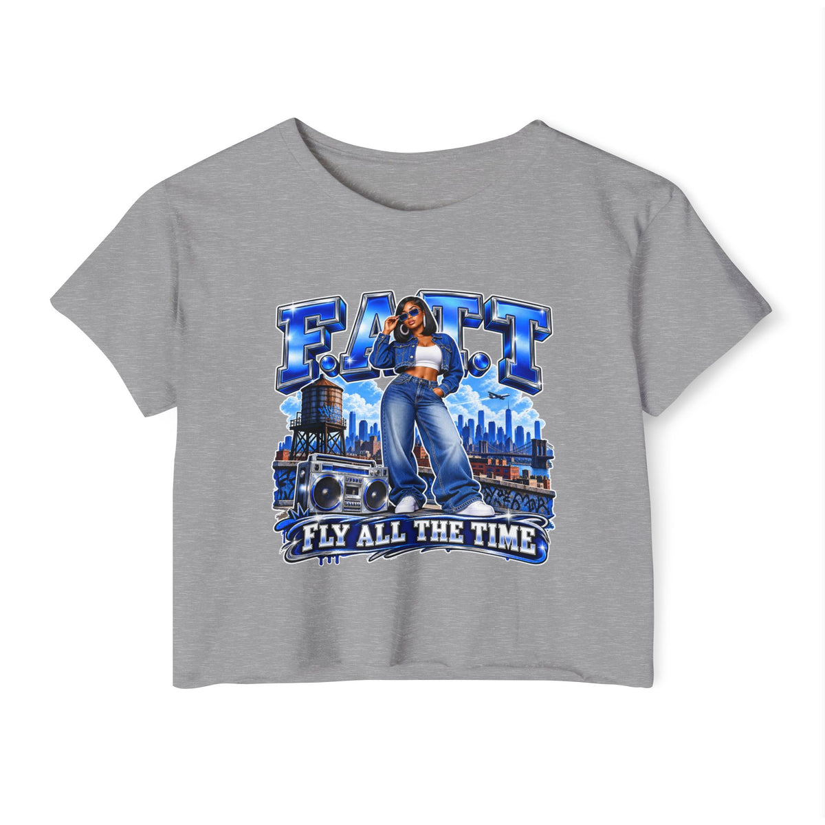 F.A.T.T Women's Royal Blue Denim Graphic Crop Top