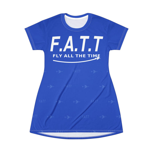 F.A.T.T Women's Flight T-Shirt Dress — Cobalt / White