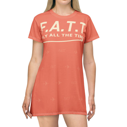 F.A.T.T Women's Flight T-Shirt Dress — Coral / Cream