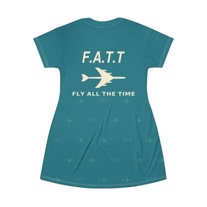 F.A.T.T Women's Flight T-Shirt Dress — Teal / Cream