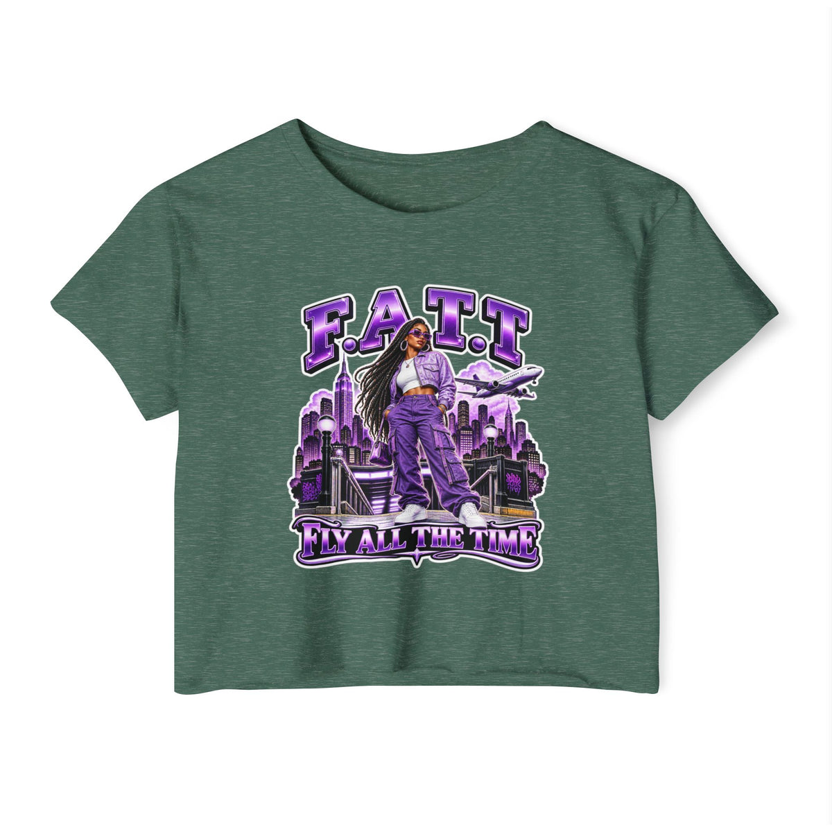 F.A.T.T Women's Purple Skyline Graphic Crop Top