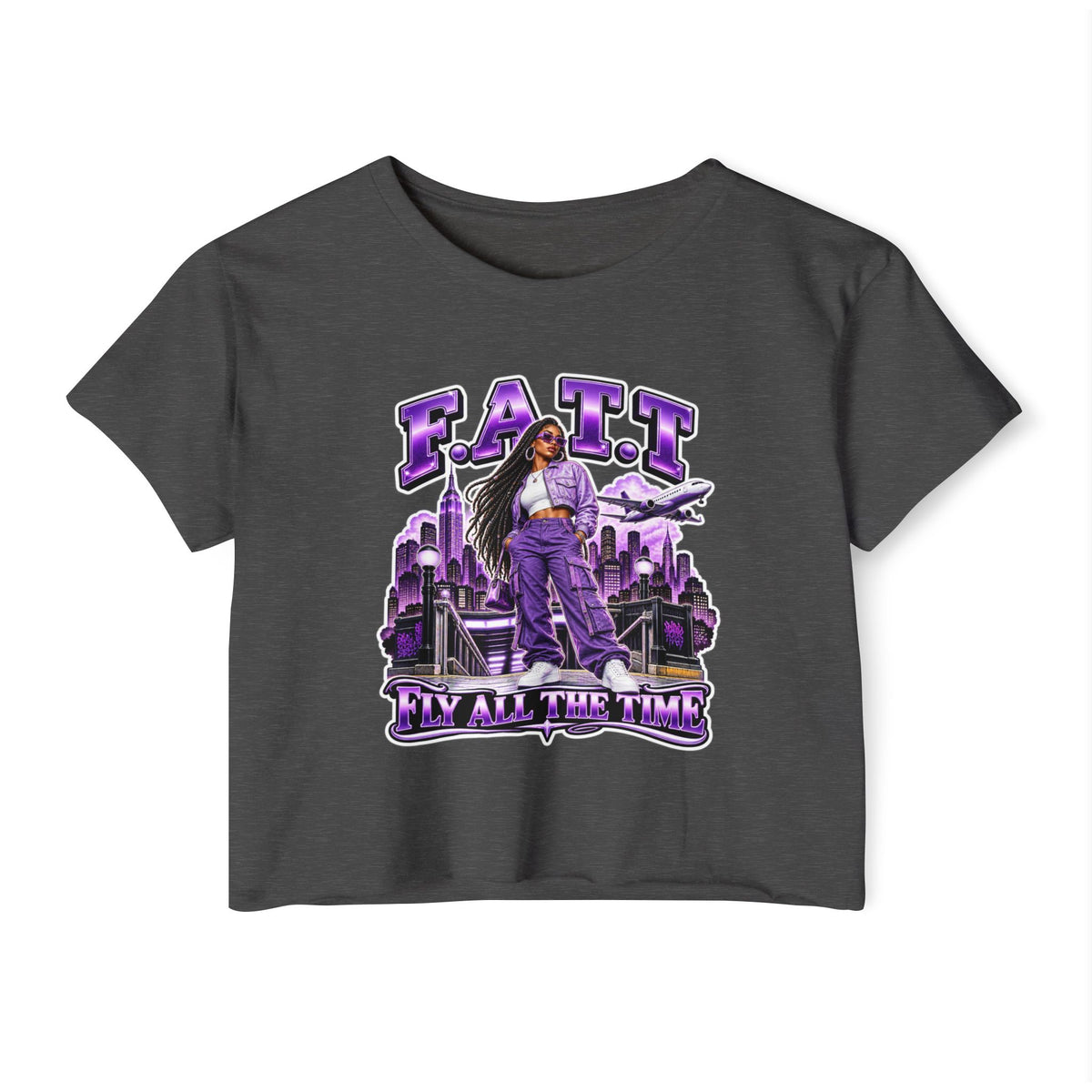 F.A.T.T Women's Purple Skyline Graphic Crop Top