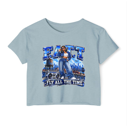 F.A.T.T Women's Royal Blue Denim Graphic Crop Top
