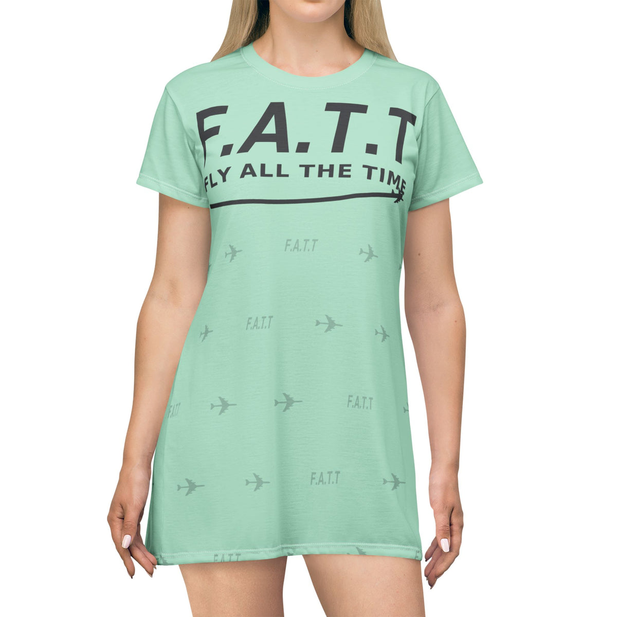 F.A.T.T Women's Flight T-Shirt Dress — Mint / Charcoal