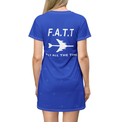 F.A.T.T Women's Flight T-Shirt Dress — Cobalt / White