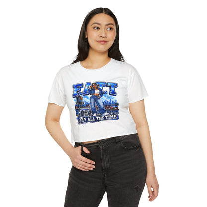 F.A.T.T Women's Royal Blue Denim Graphic Crop Top