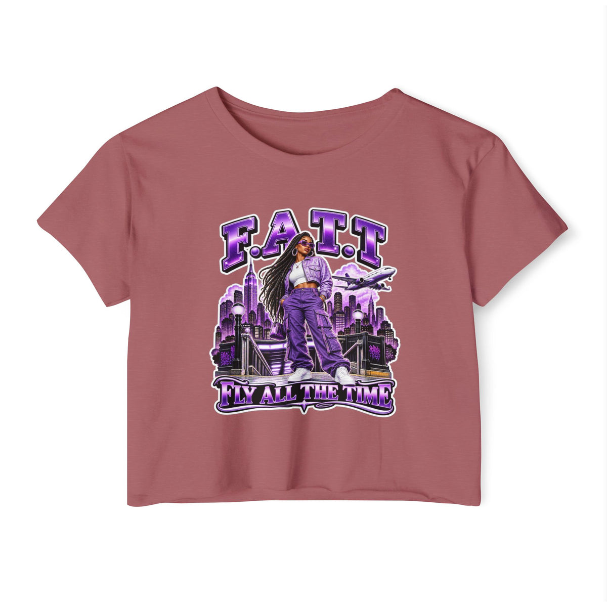 F.A.T.T Women's Purple Skyline Graphic Crop Top