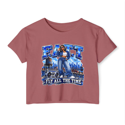F.A.T.T Women's Royal Blue Denim Graphic Crop Top