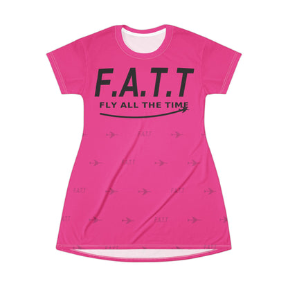 F.A.T.T Women's Flight T-Shirt Dress — Hot Pink / Black