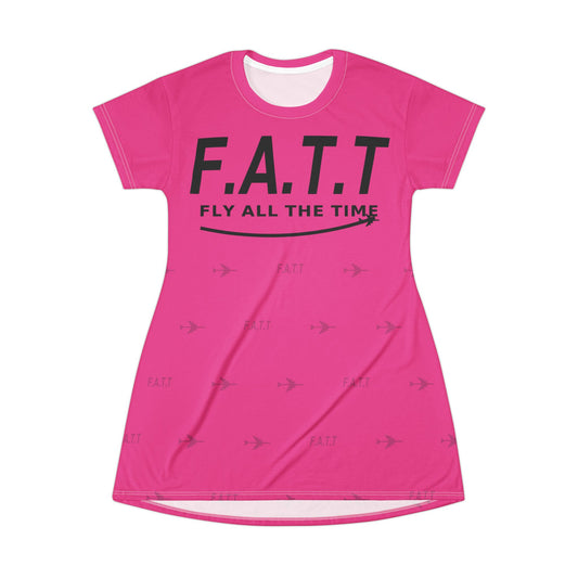 F.A.T.T Women's Flight T-Shirt Dress — Hot Pink / Black