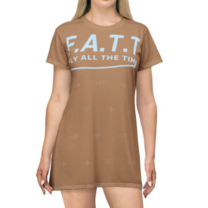 F.A.T.T Women's Flight T-Shirt Dress — Mocha / Sky Blue