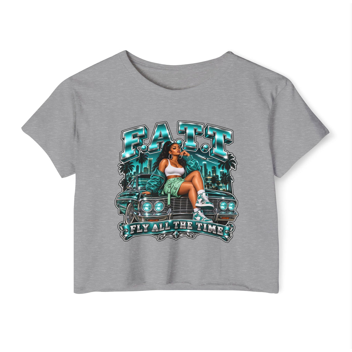 F.A.T.T Women's Teal After Hours Graphic Crop Top
