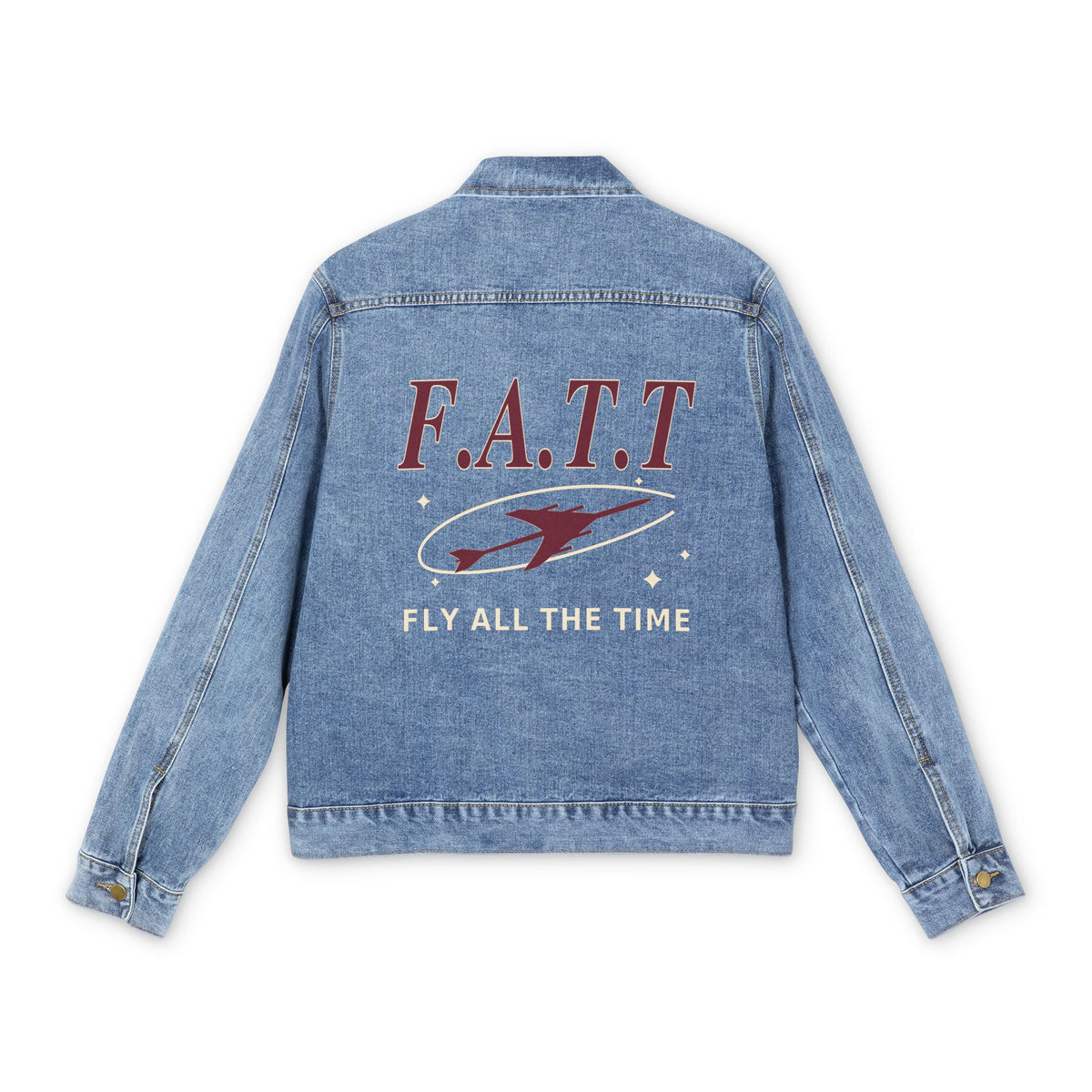 F.A.T.T Men's Flight Denim Jacket — Burgundy / Cream