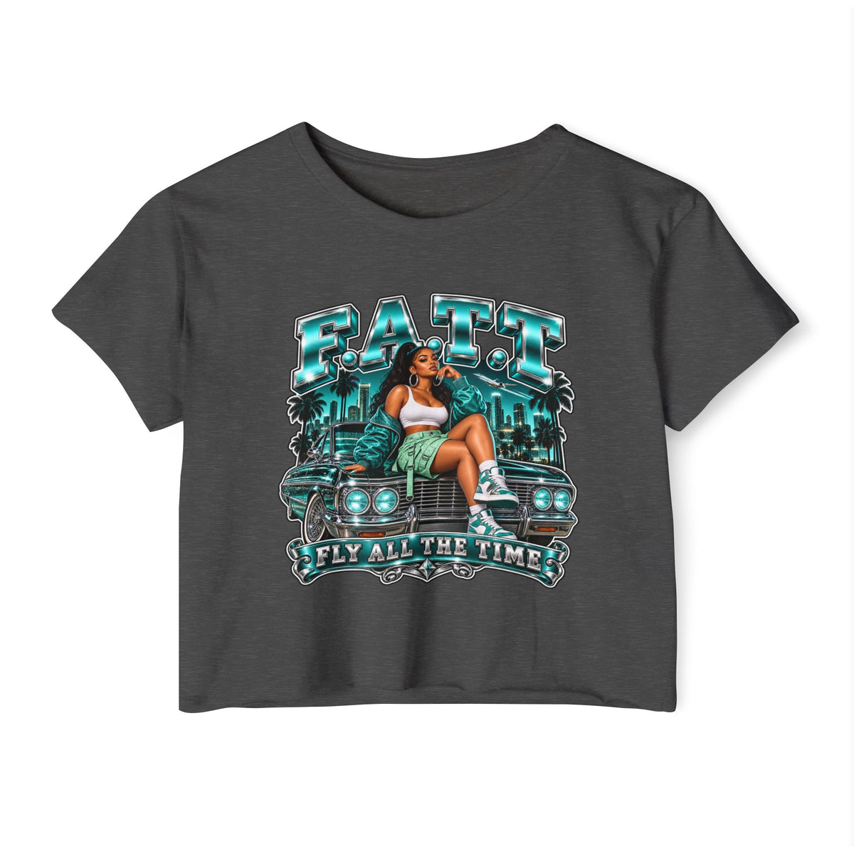 F.A.T.T Women's Teal After Hours Graphic Crop Top
