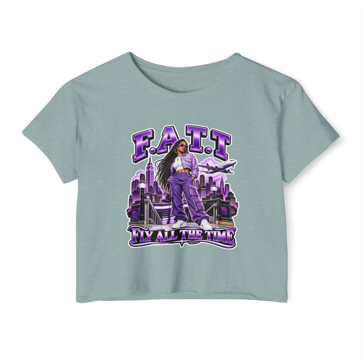 F.A.T.T Women's Purple Skyline Graphic Crop Top