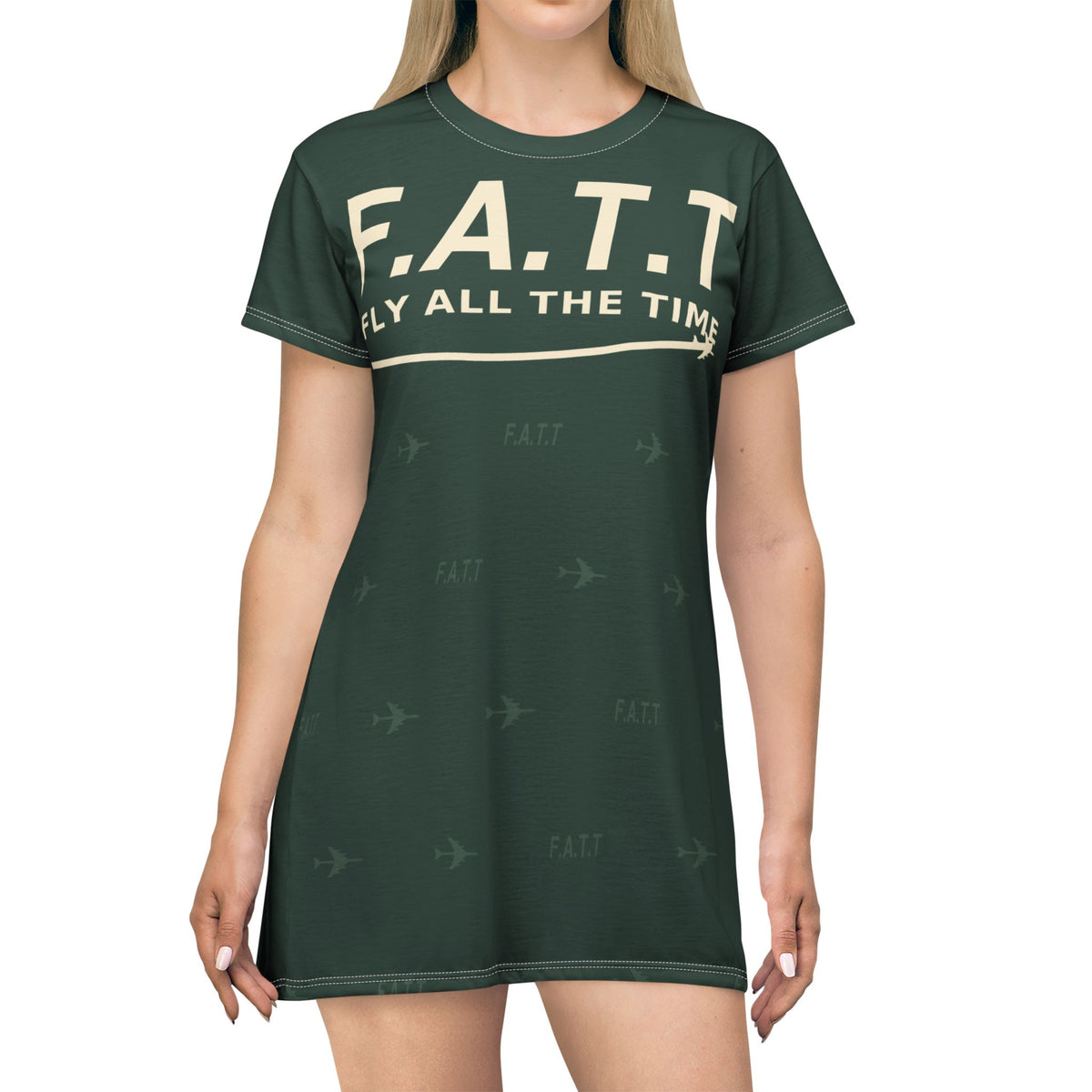 F.A.T.T Women's Flight T-Shirt Dress — Forest Green / Cream