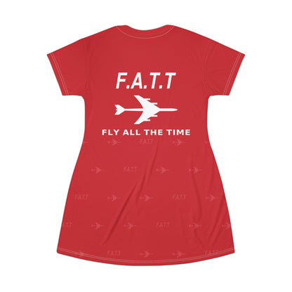 F.A.T.T Women's Flight T-Shirt Dress — Cherry Red / White