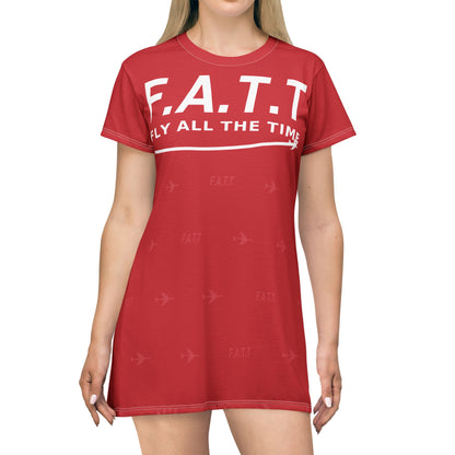 F.A.T.T Women's Flight T-Shirt Dress — Cherry Red / White