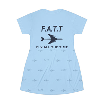 F.A.T.T Women's Flight T-Shirt Dress — Sky Blue / Navy