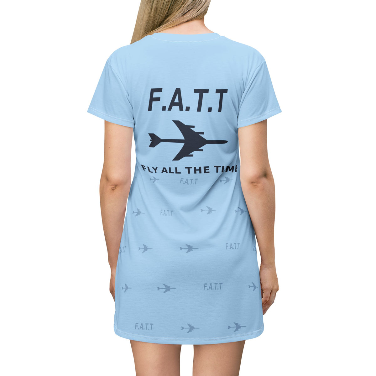 F.A.T.T Women's Flight T-Shirt Dress — Sky Blue / Navy