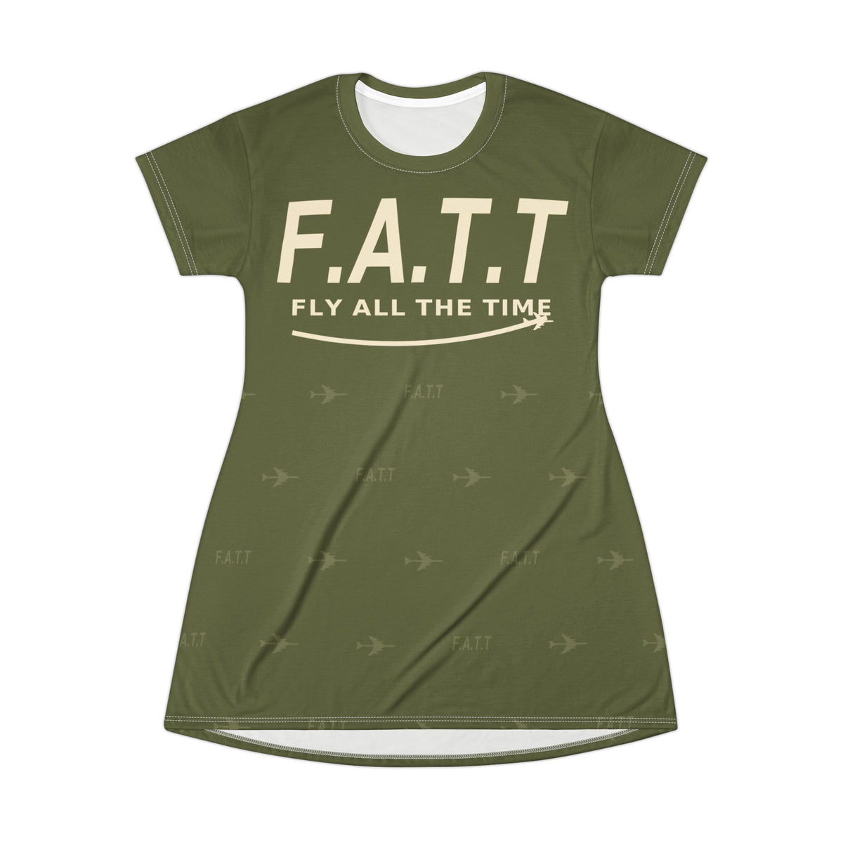 F.A.T.T Women's Flight T-Shirt Dress — Olive / Cream