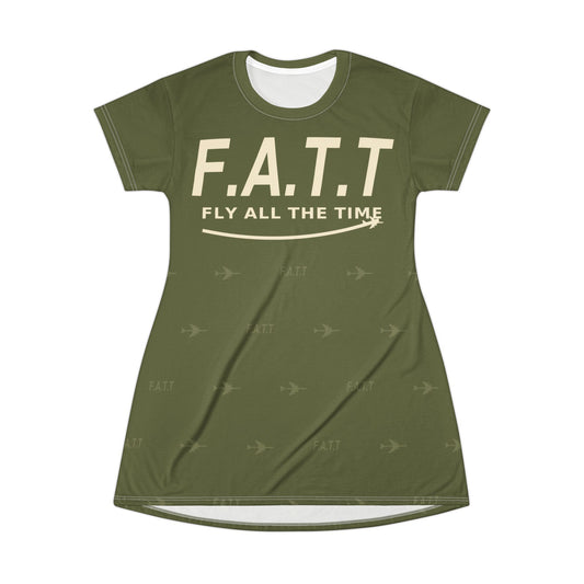 F.A.T.T Women's Flight T-Shirt Dress — Olive / Cream