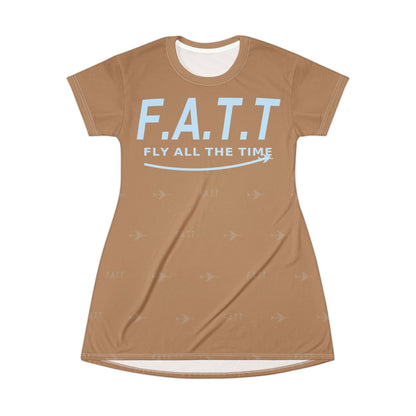 F.A.T.T Women's Flight T-Shirt Dress — Mocha / Sky Blue