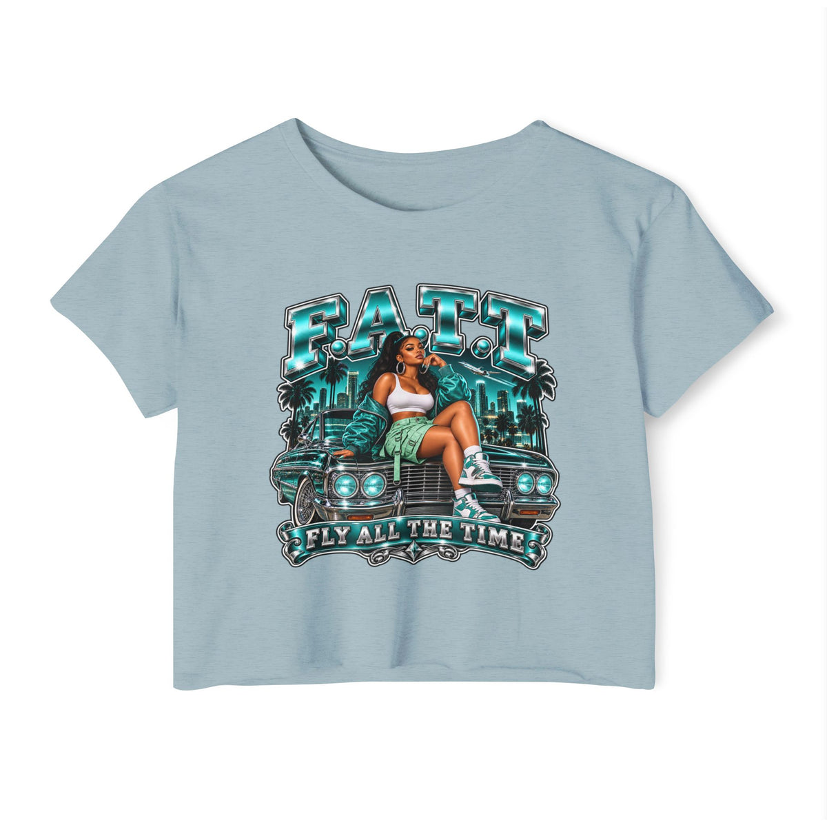 F.A.T.T Women's Teal After Hours Graphic Crop Top