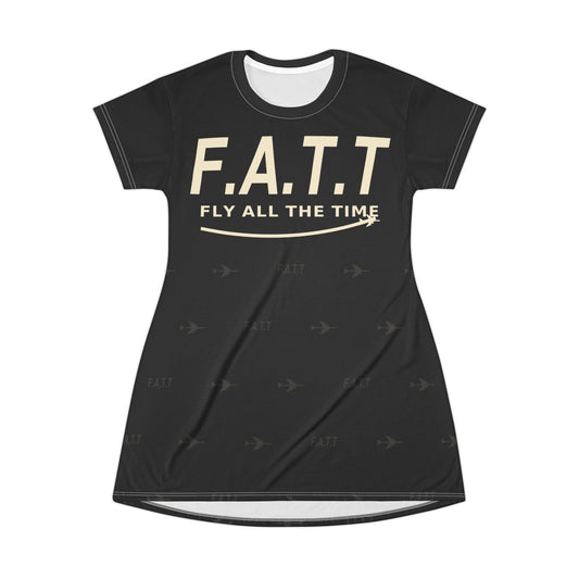 F.A.T.T Women's Flight T-Shirt Dress — Jet Black / Cream