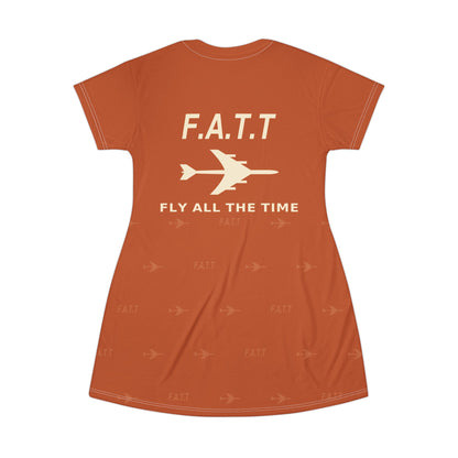 F.A.T.T Women's Flight T-Shirt Dress — Burnt Orange / Cream