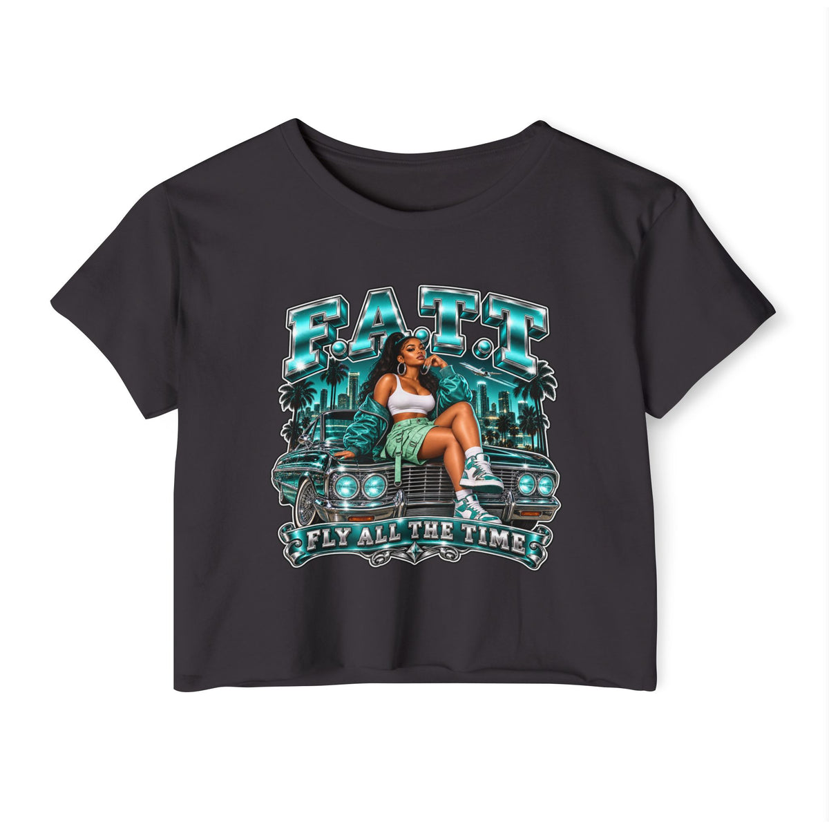 F.A.T.T Women's Teal After Hours Graphic Crop Top