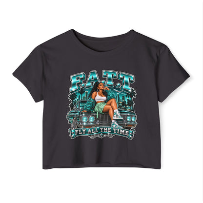 F.A.T.T Women's Teal After Hours Graphic Crop Top