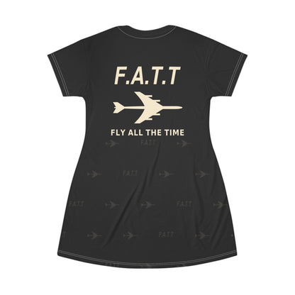 F.A.T.T Women's Flight T-Shirt Dress — Jet Black / Cream