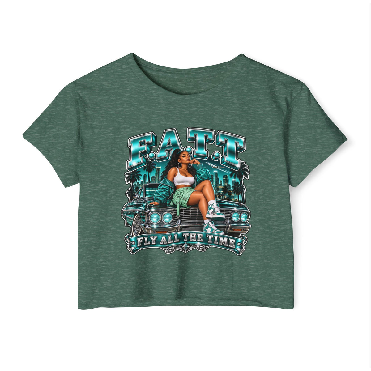 F.A.T.T Women's Teal After Hours Graphic Crop Top
