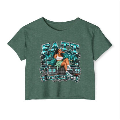 F.A.T.T Women's Teal After Hours Graphic Crop Top