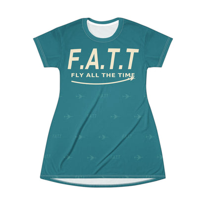 F.A.T.T Women's Flight T-Shirt Dress — Teal / Cream