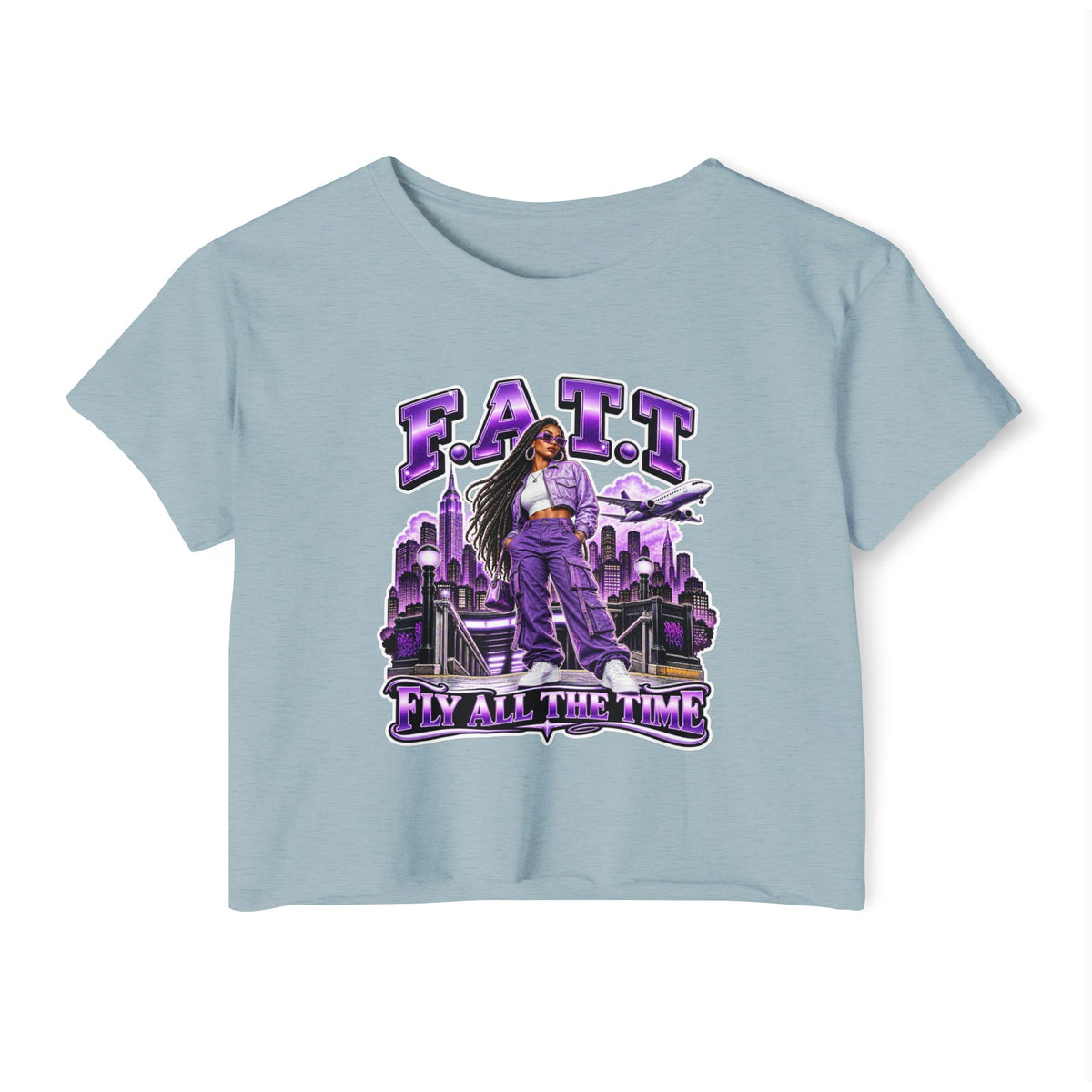 F.A.T.T Women's Purple Skyline Graphic Crop Top